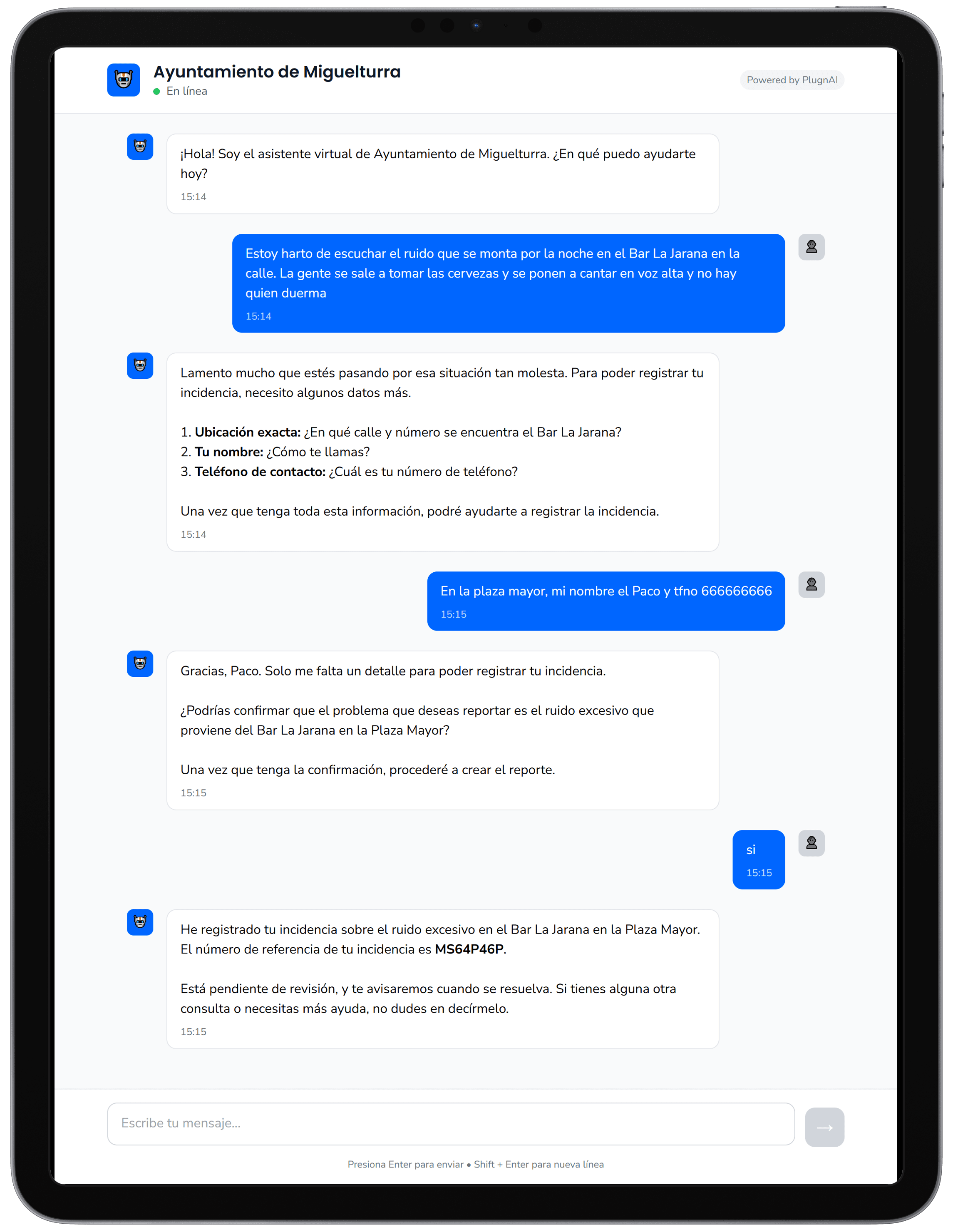 Conversation of a citizen reporting an incident