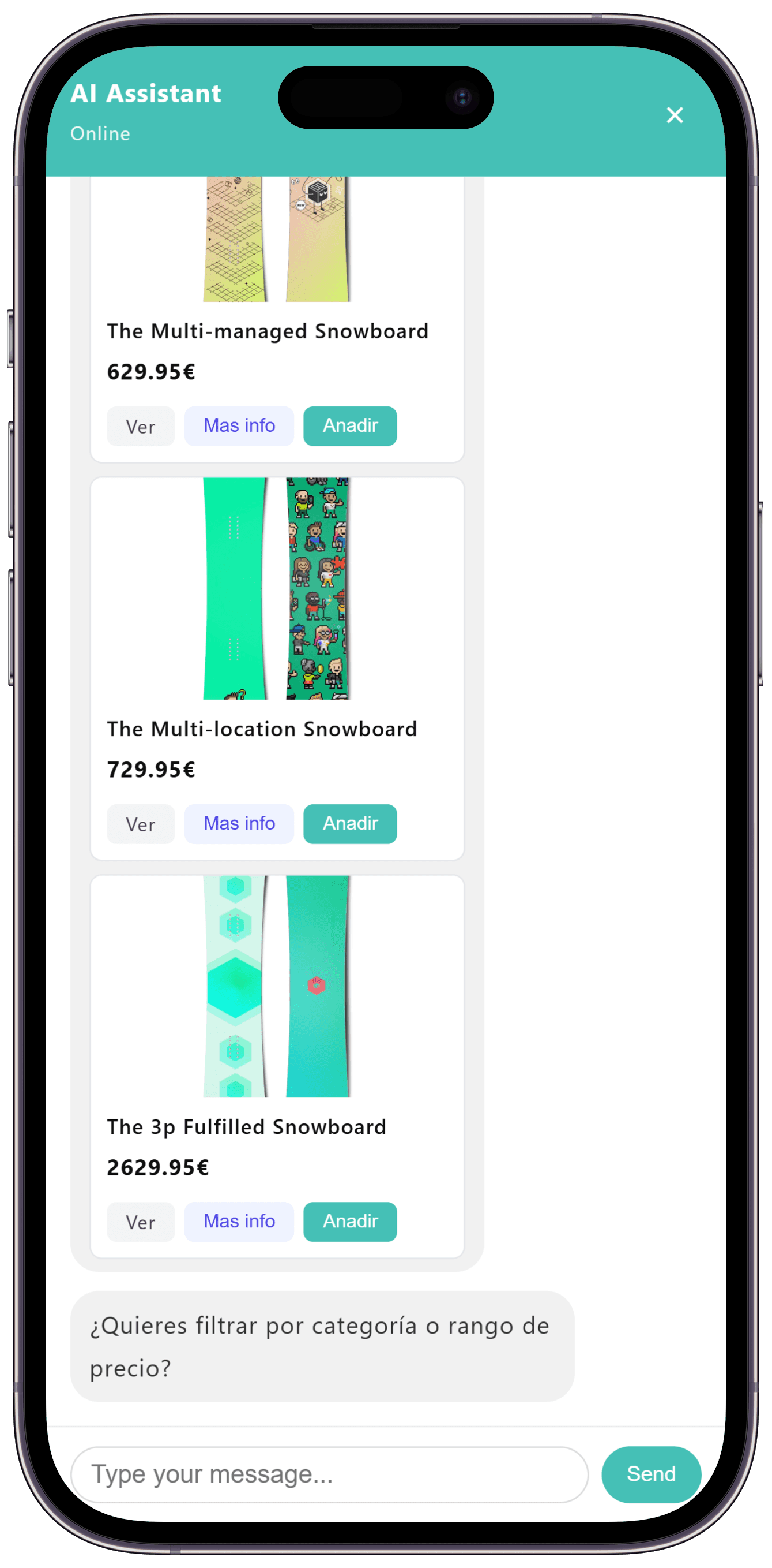 Conversation mobile avec l'agent recommandant des produits