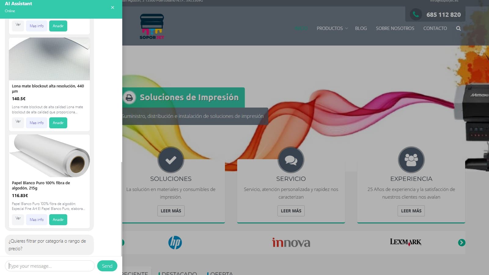 Widget de l'agent intégré dans la boutique en ligne